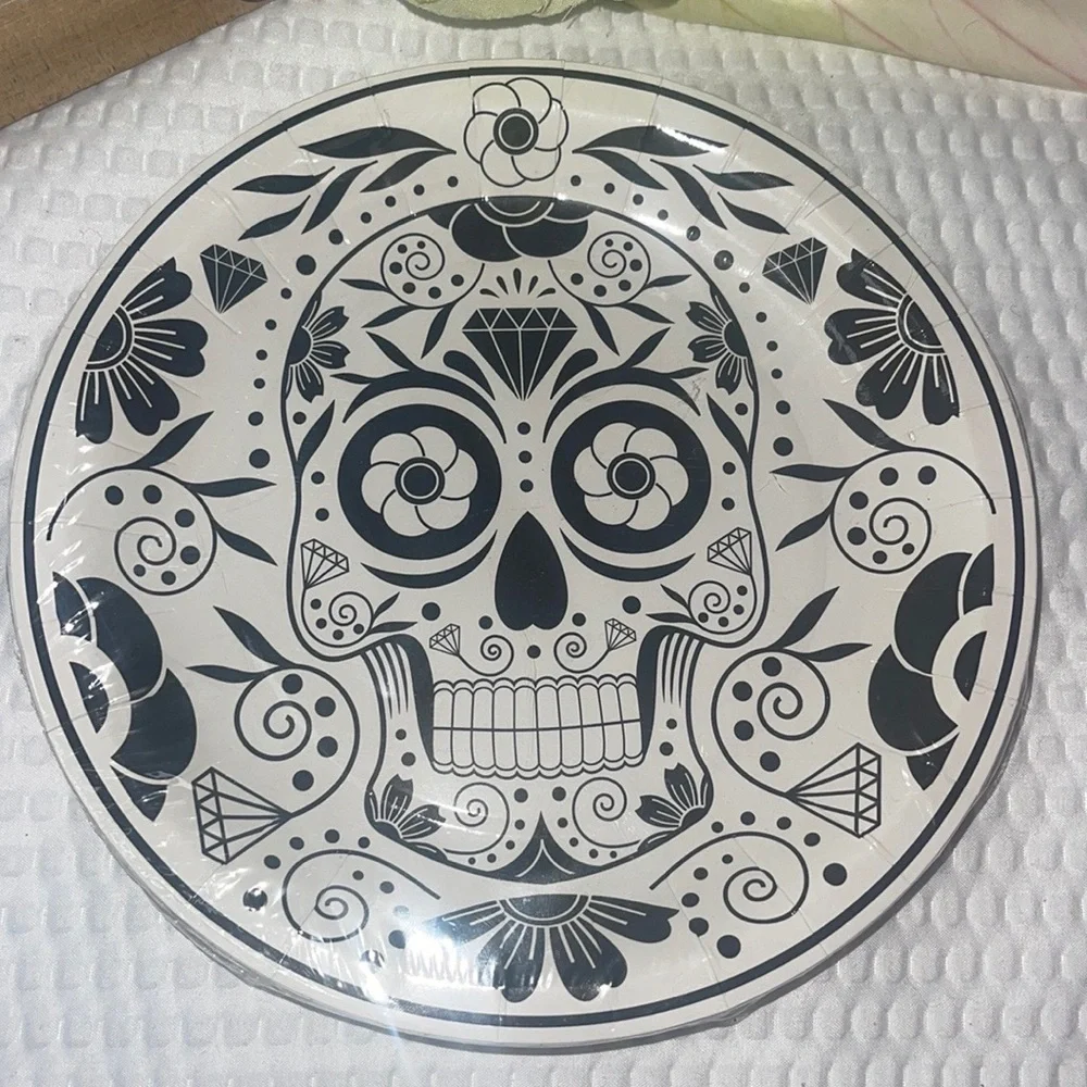 HALLOWEEN Sugar Skull Small PAPER PLATES (8) ~ Birthday Party Supplies